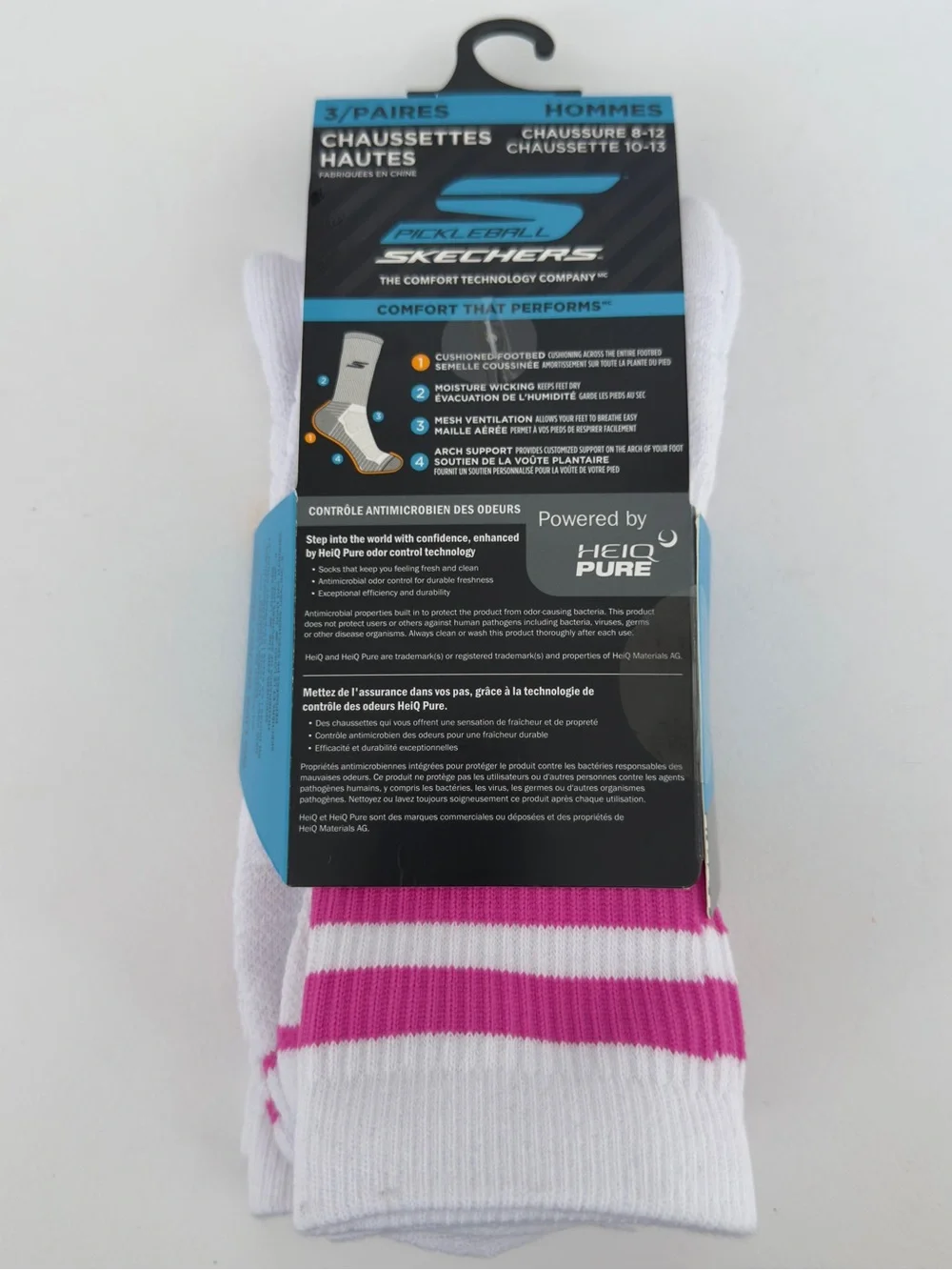 Skechers Men’s White Crew Athletic Socks with Pink Stripes (2 Pair)!!! 2 pair!!!